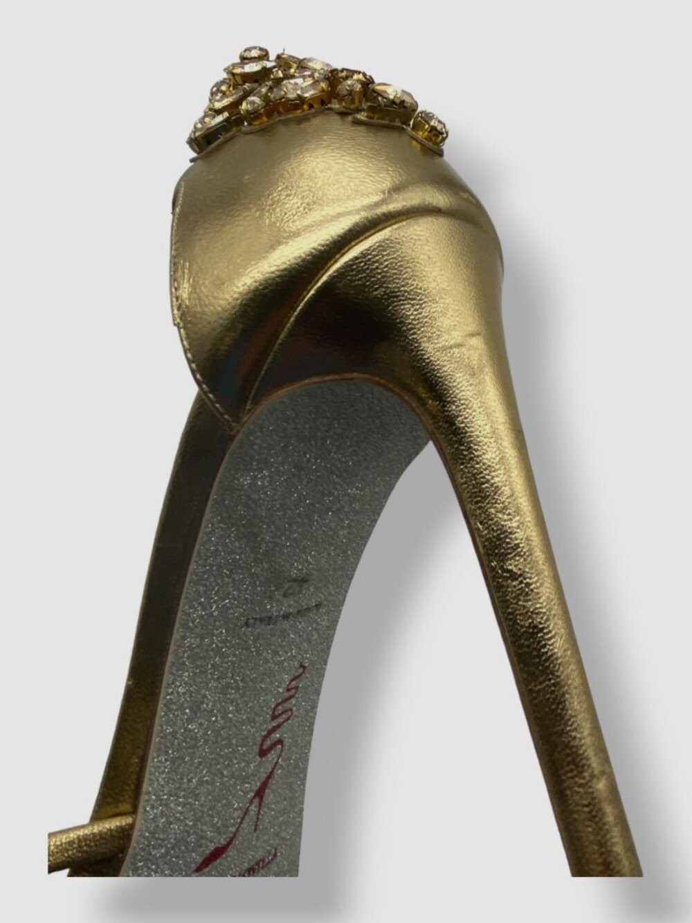 $1495 Rene Caovilla Women's Gold Embellished Metallic Leather Sandal Shoes 42 - Picture 9 of 12